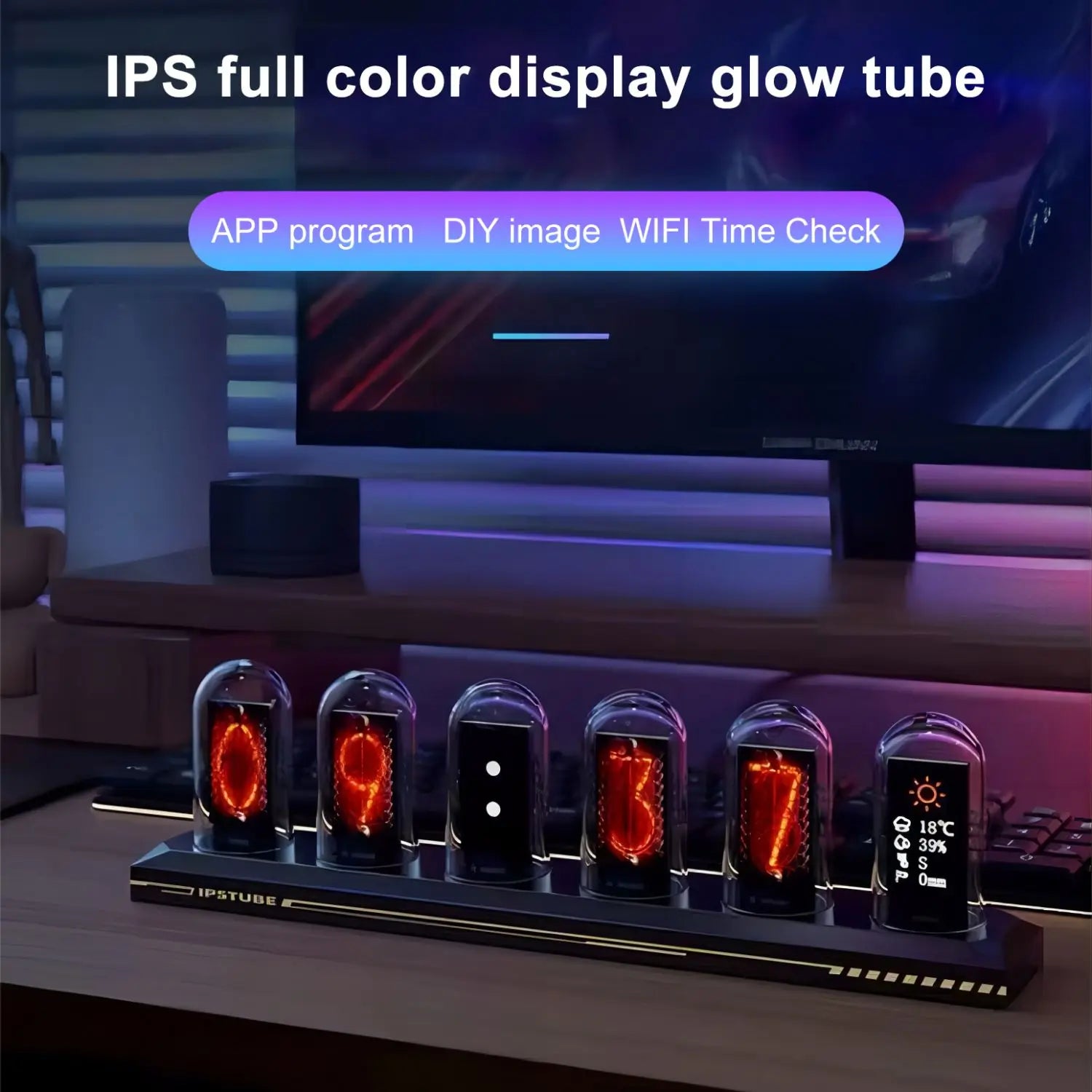 Nixie Tube RGB Clock Night Light Smart IPS Digital Desk Clock with App Control