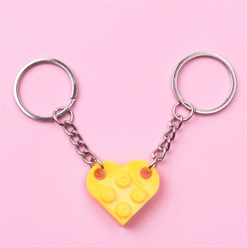 Love Heart Brick Keychains Couples Friendship Matching Key Rings
