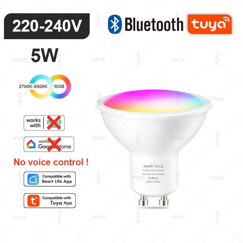 Tuya Smart RGB LED Bulb WiFi Zigbee Bluetooth Dimmable Alexa Google Compatible Light (E27 E14 GU10) 2700-6500Kk With Alexa Amazon Google