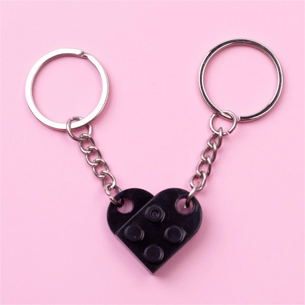 Love Heart Brick Keychains Couples Friendship Matching Key Rings