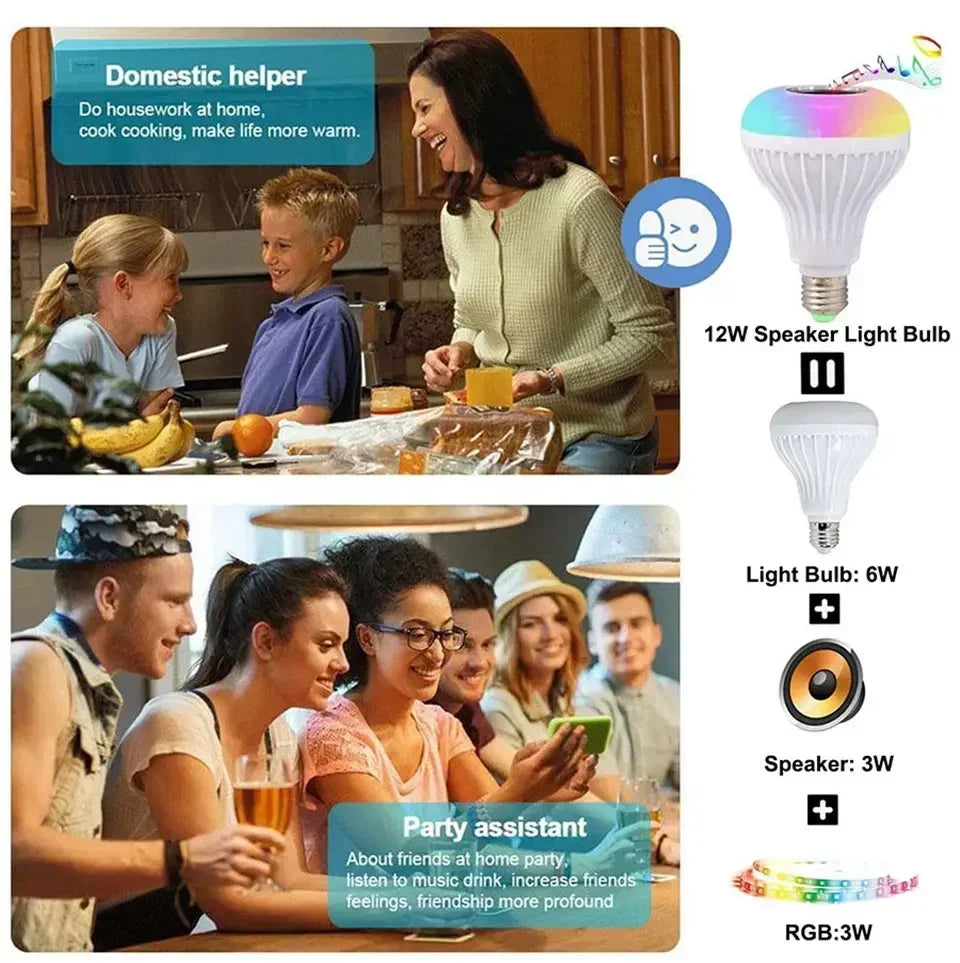 RGB Bluetooth Music Speaker Light Bulb E27 Remote Control DJ Gaming LED