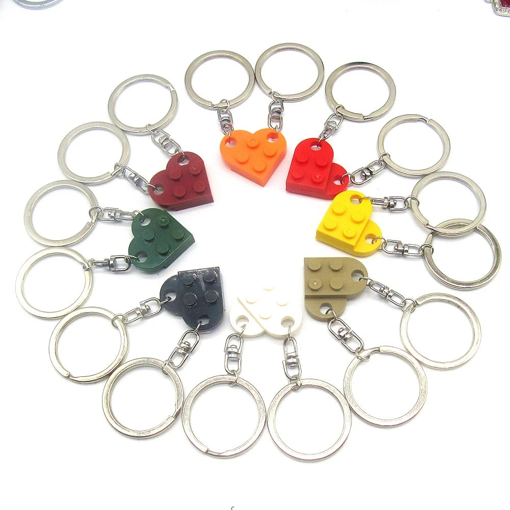 Love Heart Brick Keychains Couples Friendship Matching Key Rings
