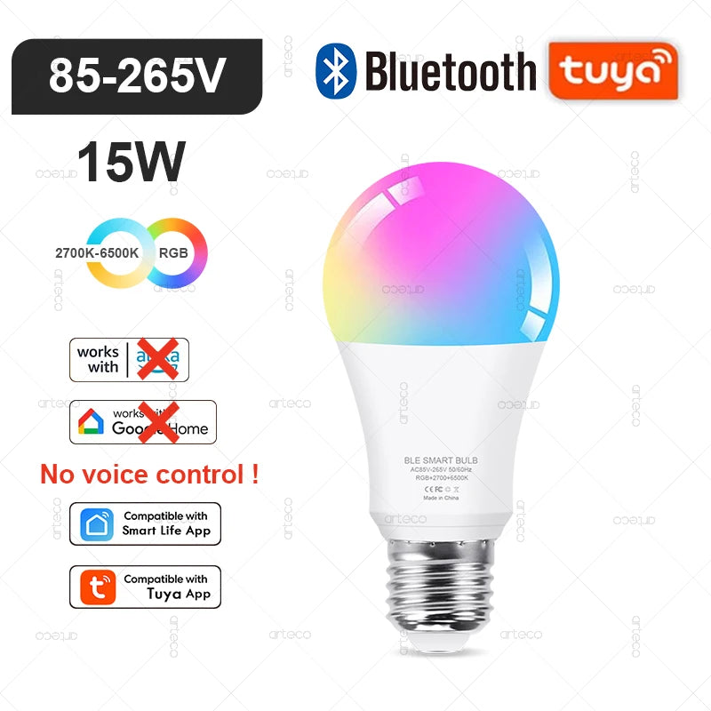 Tuya Smart RGB LED Bulb WiFi Zigbee Bluetooth Dimmable Alexa Google Compatible Light (E27 E14 GU10) 2700-6500Kk With Alexa Amazon Google