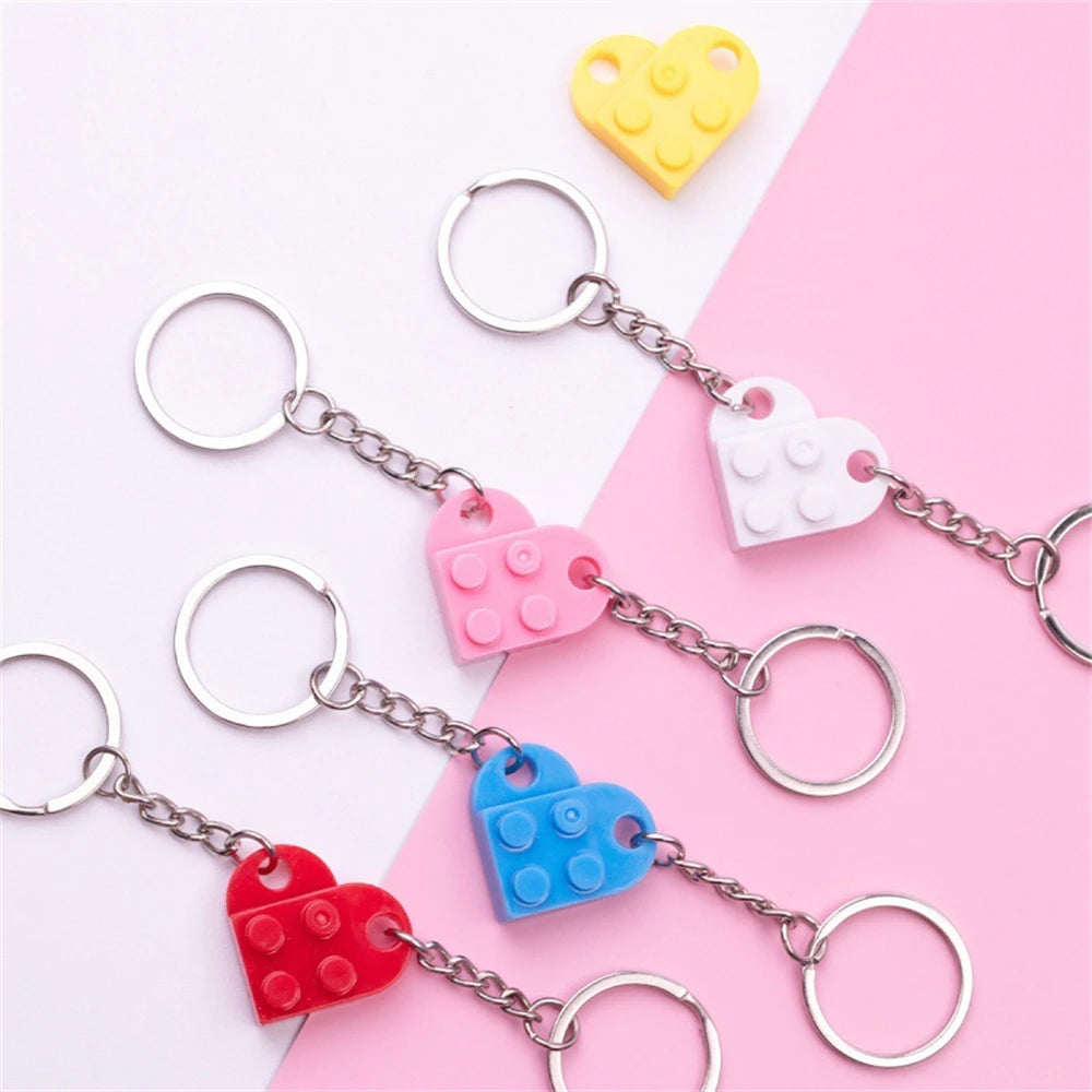 Love Heart Brick Keychains Couples Friendship Matching Key Rings