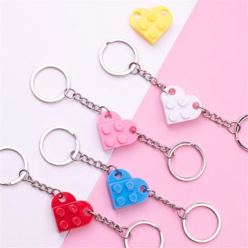 Love Heart Brick Keychains Couples Friendship Matching Key Rings