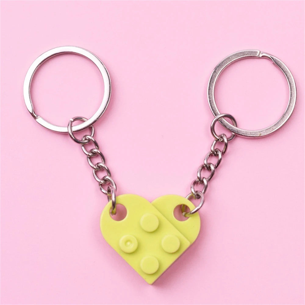 Love Heart Brick Keychains Couples Friendship Matching Key Rings
