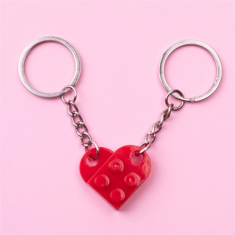 Love Heart Brick Keychains Couples Friendship Matching Key Rings