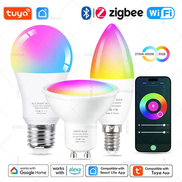 Tuya Smart RGB LED Bulb WiFi Zigbee Bluetooth Dimmable Alexa Google Compatible Light (E27 E14 GU10) 2700-6500Kk With Alexa Amazon Google