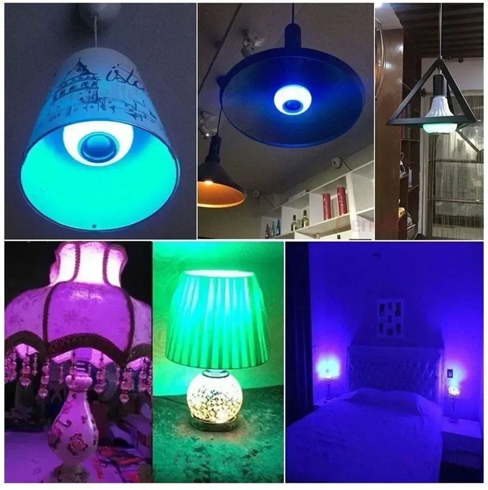 RGB Bluetooth Music Speaker Light Bulb E27 Remote Control DJ Gaming LED