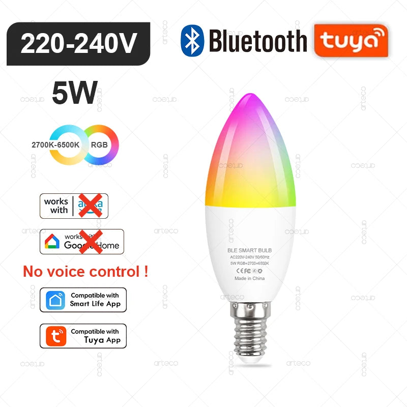 Tuya Smart RGB LED Bulb WiFi Zigbee Bluetooth Dimmable Alexa Google Compatible Light (E27 E14 GU10) 2700-6500Kk With Alexa Amazon Google