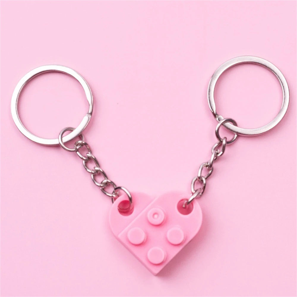 Love Heart Brick Keychains Couples Friendship Matching Key Rings