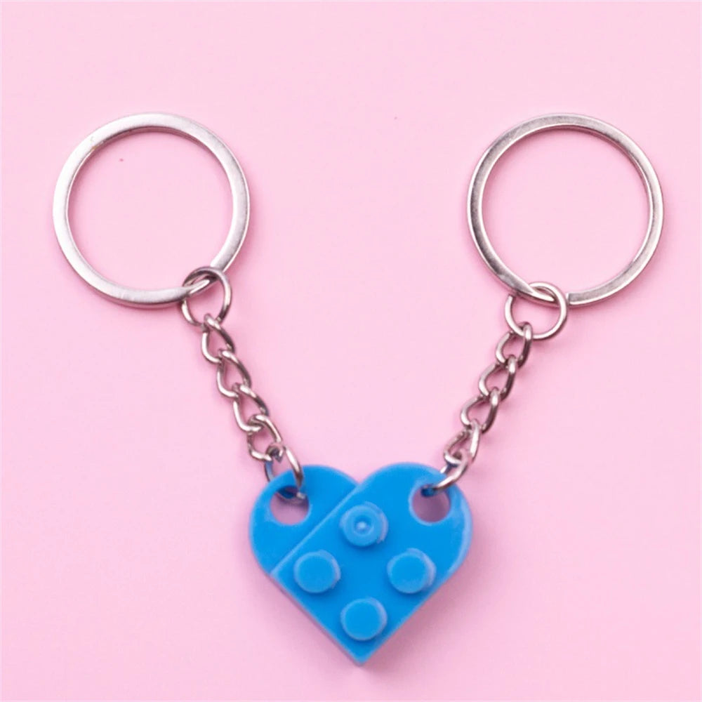 Love Heart Brick Keychains Couples Friendship Matching Key Rings