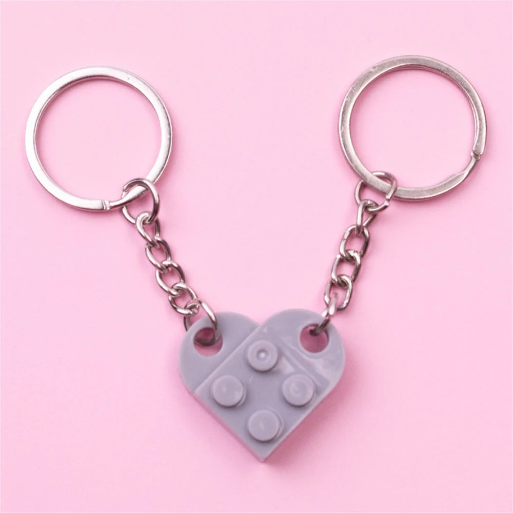 Love Heart Brick Keychains Couples Friendship Matching Key Rings