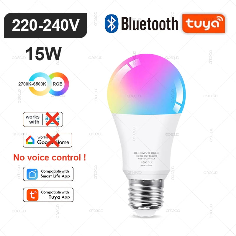 Tuya Smart RGB LED Bulb WiFi Zigbee Bluetooth Dimmable Alexa Google Compatible Light (E27 E14 GU10) 2700-6500Kk With Alexa Amazon Google