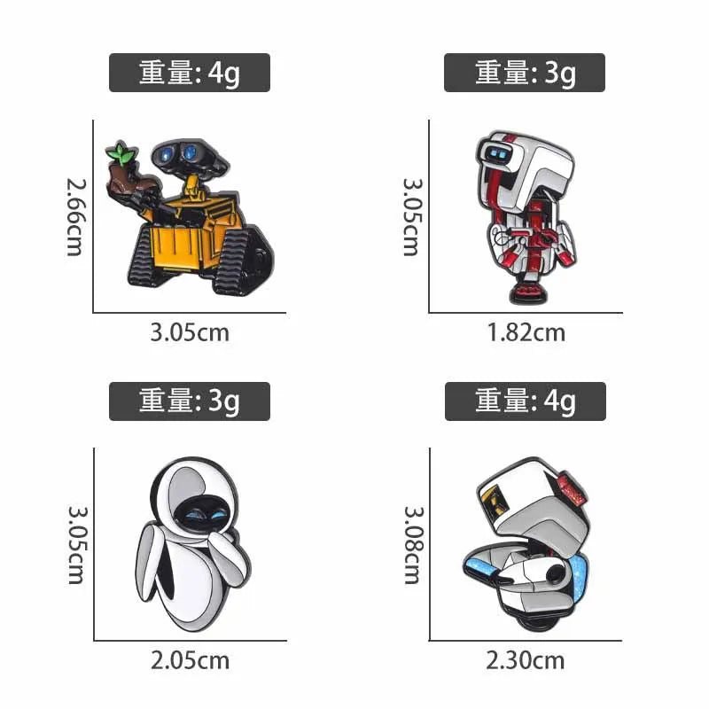 Wall-E & EVE Pin Badge Set – Full Set of 4