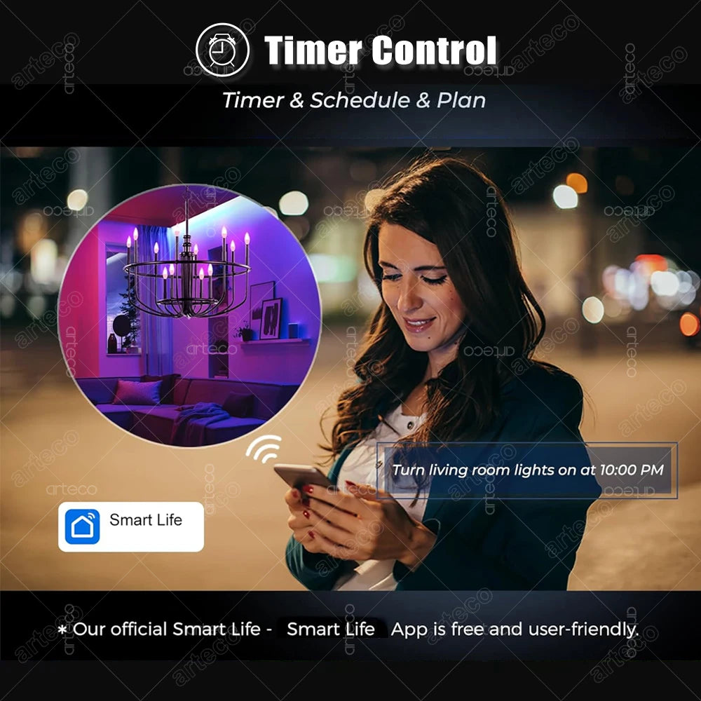 Tuya Smart RGB LED Bulb WiFi Zigbee Bluetooth Dimmable Alexa Google Compatible Light (E27 E14 GU10) 2700-6500Kk With Alexa Amazon Google