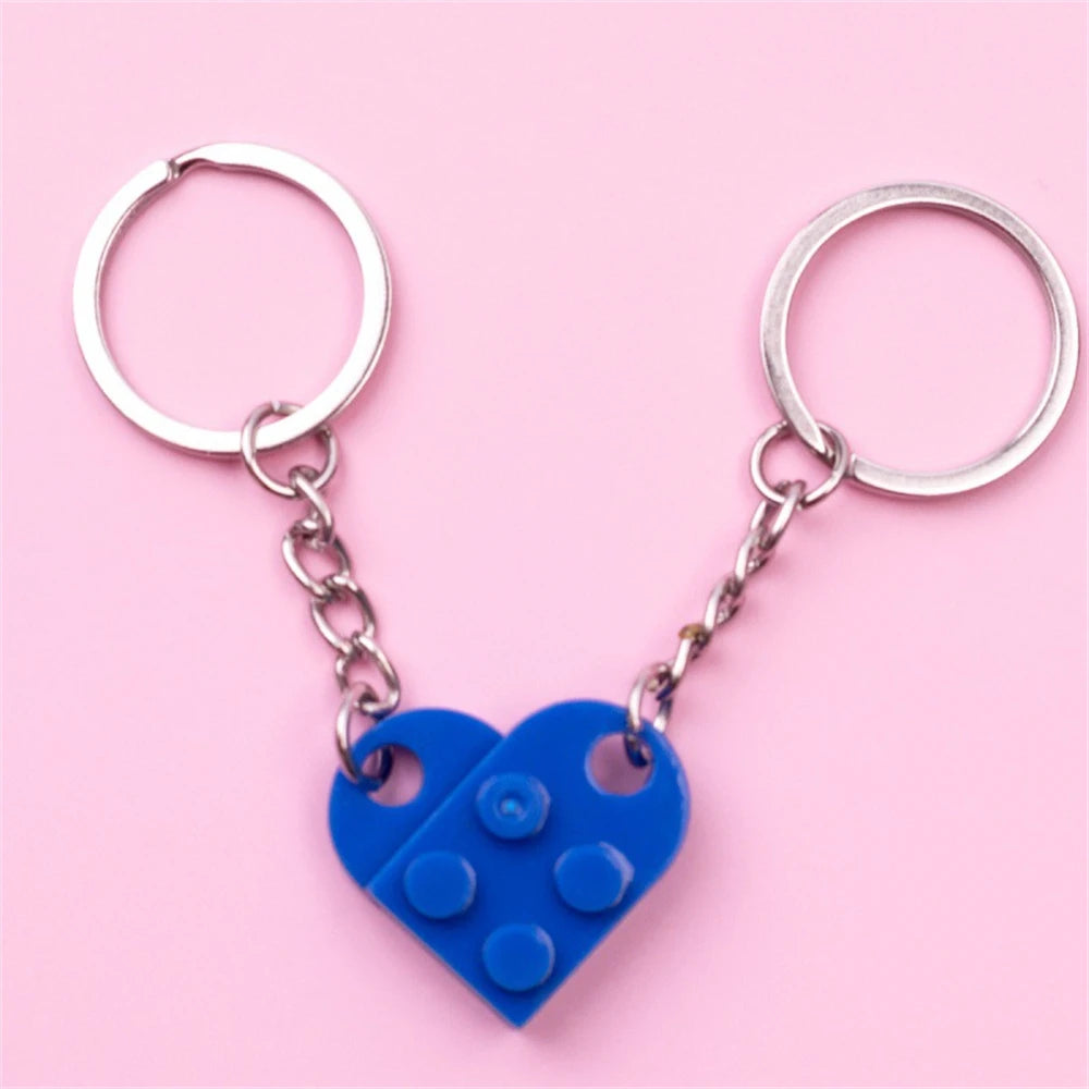 Love Heart Brick Keychains Couples Friendship Matching Key Rings