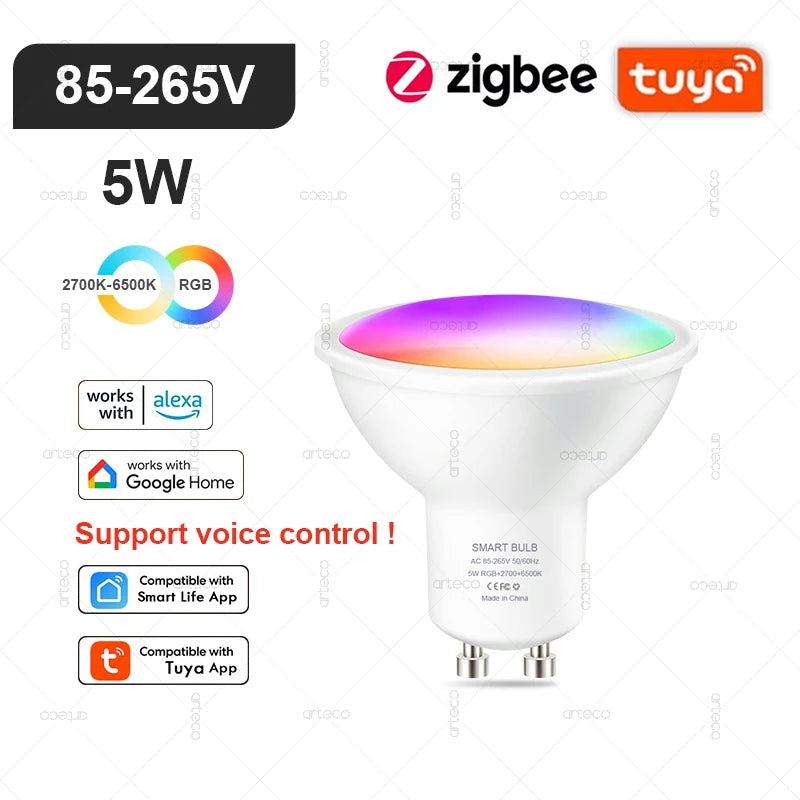 Tuya Smart RGB LED Bulb WiFi Zigbee Bluetooth Dimmable Alexa Google Compatible Light (E27 E14 GU10) 2700-6500Kk With Alexa Amazon Google