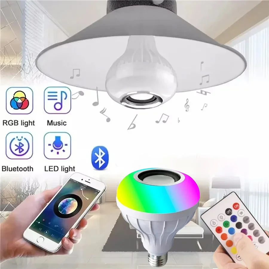 RGB Bluetooth Music Speaker Light Bulb E27 Remote Control DJ Gaming LED